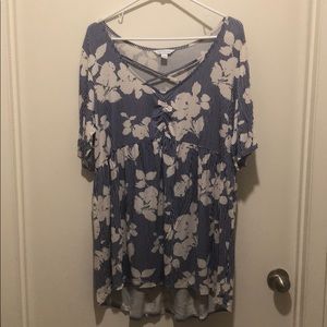 Blue striped floral top